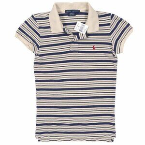 NEW Vintage Polo Ralph Lauren Polo Shirt!  Medium  Creme & Navy Stripe  Slim Fit